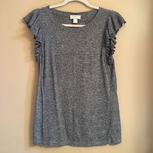 LOFT Heather Gray Ruffle Sleeveless Shirt